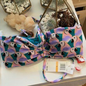 Red Carter Parrot Print Bandeau Bikini Top